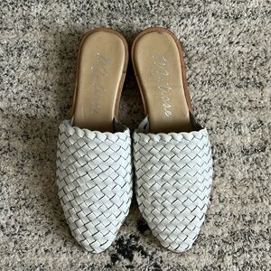 Matisse Leather Woven Mules White